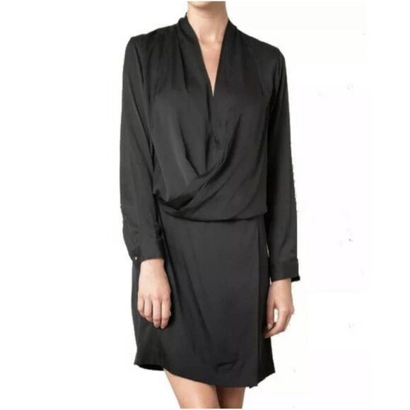 NWT Diane Von Furstenberg Issie Silk Draping Dress Sz 6 Black Satin Drop Waist - Picture 1 of 10